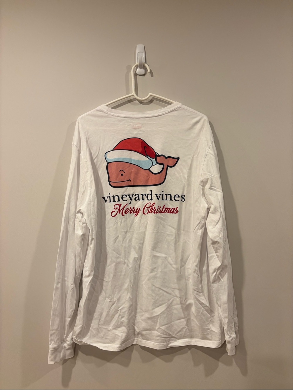 Vineyard Vines Merry Christmas Long Sleeve T-Shirt Santa Whale Men’s Large